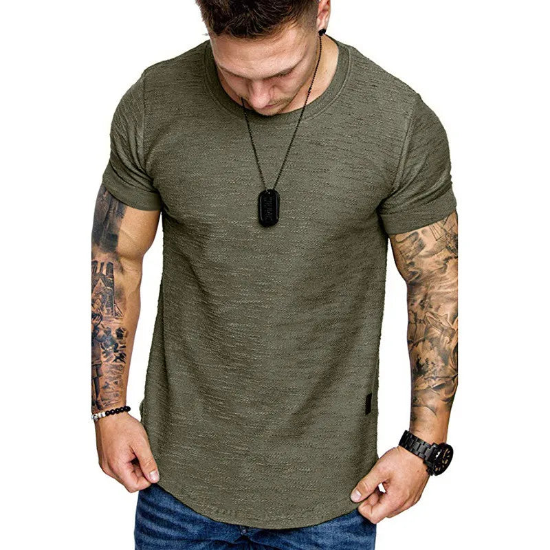 Men's longline hip hop T-shirt by Jelieora Venture with curved hem and bold graphic design, shown in black on a white background.