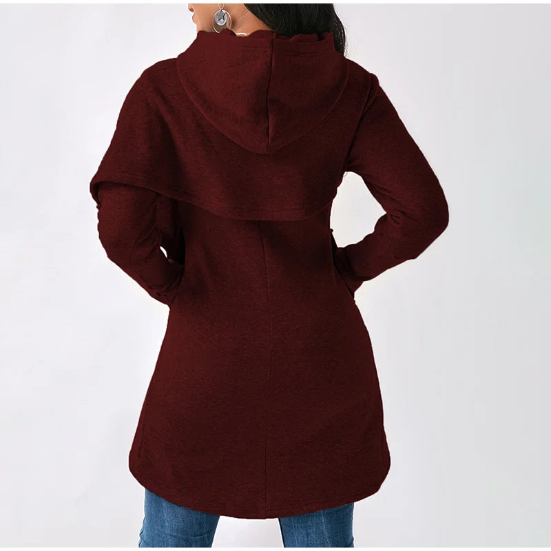 Women's asymmetric zip hoodie sweatshirt by Jelieora Venture, featuring a stylish design and front zipper detail.
