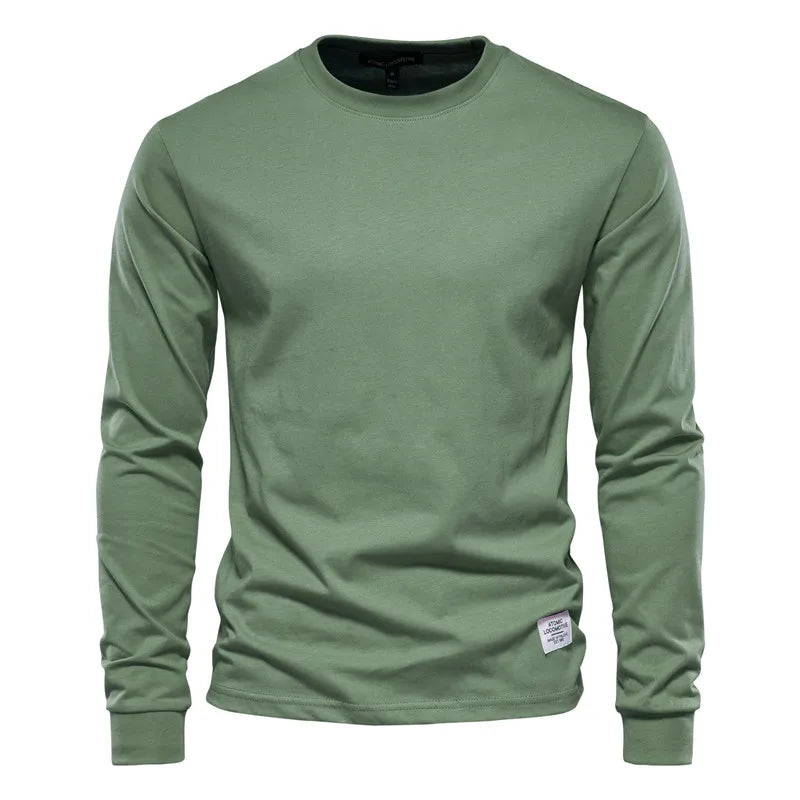 Men's cotton long sleeve T-shirt by Jelieora Venture, shown in a neutral color with a comfortable fit and classic crew neckline.