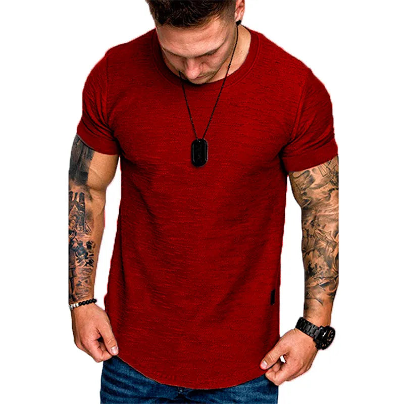 Men's longline hip hop T-shirt with curved hem by Jelieora Venture, featuring a relaxed fit and stylish streetwear design.