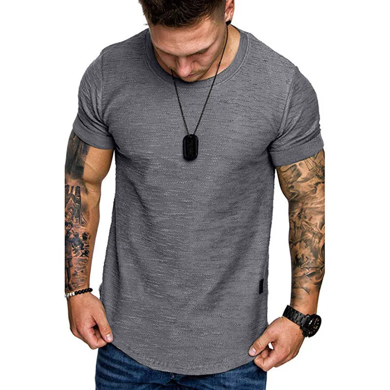 Men's Hip Hop Longline Curved Hem T-Shirt by Jelieora Venture, featuring a stylish longline fit and curved hem design.