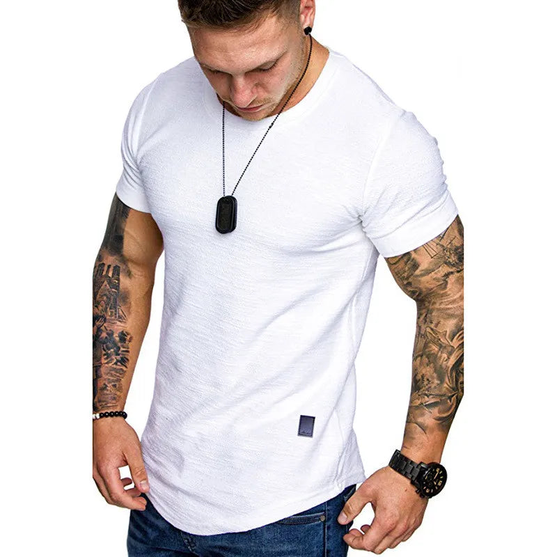 Men's Hip Hop longline curved hem T-shirt by Jelieora Venture, featuring a relaxed fit and stylish design with a curved hem detail.