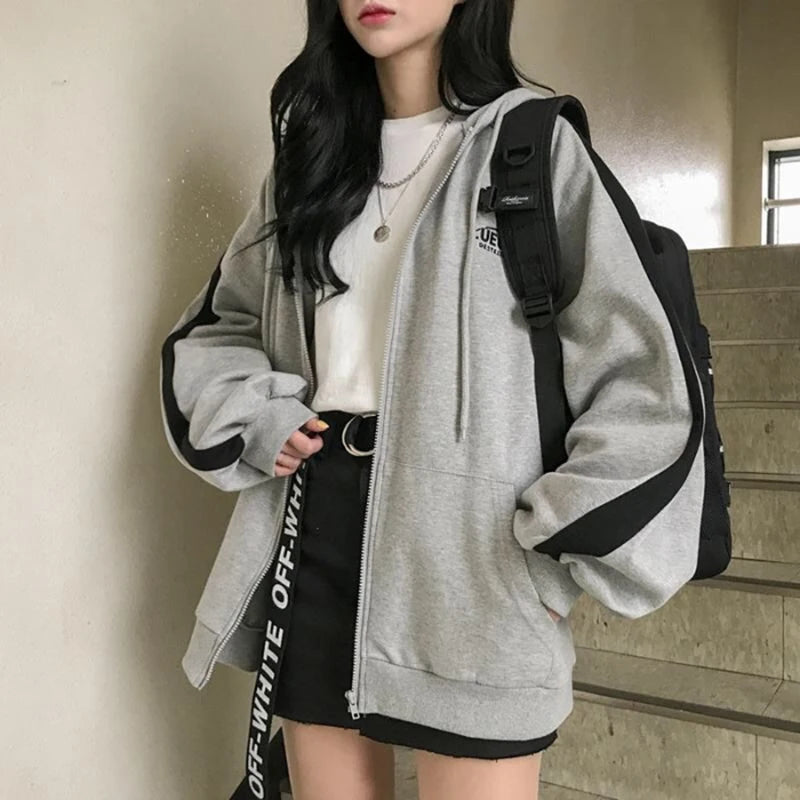 Women's oversized Harajuku fleece hoodie sweatshirt by Jelieora Venture, featuring a cozy, stylish design with a relaxed fit.