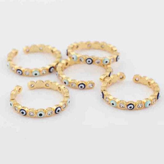 Turkish Evil Eye Open Ring | 18K Gold Plated Adjustable Ring for Women & Men