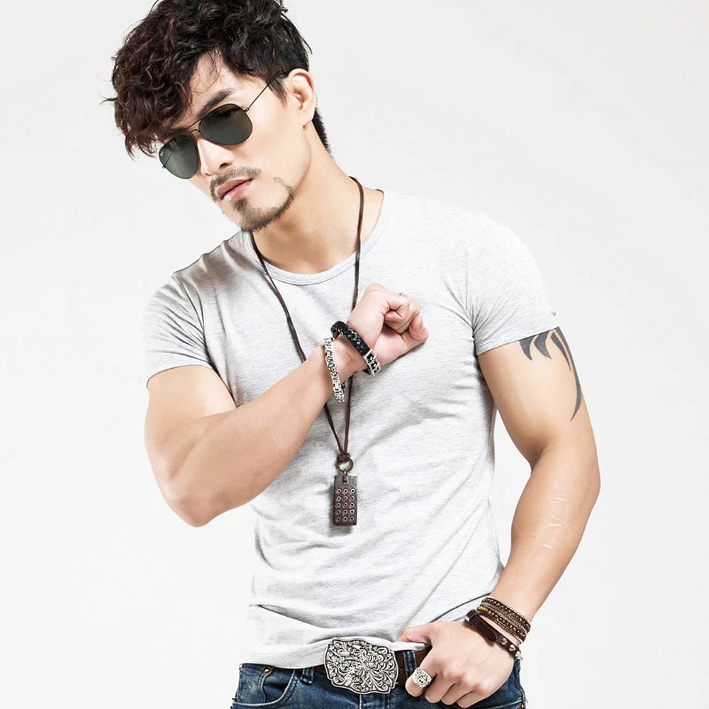 Men's V-Neck fitness T-shirt by Jelieora Venture, showing a comfortable, lightweight athletic shirt in a close-up view.