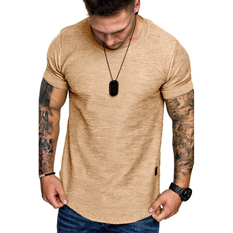 Men's Hip Hop Longline Curved Hem T-Shirt by Jelieora Venture, featuring a stylish longline fit and curved hem design.