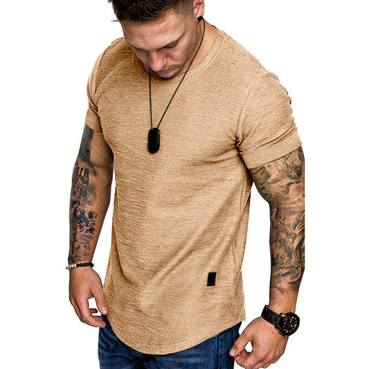 Men's longline hip hop T-shirt with curved hem by Jelieora Venture, featuring a stylish, casual fit in black fabric.