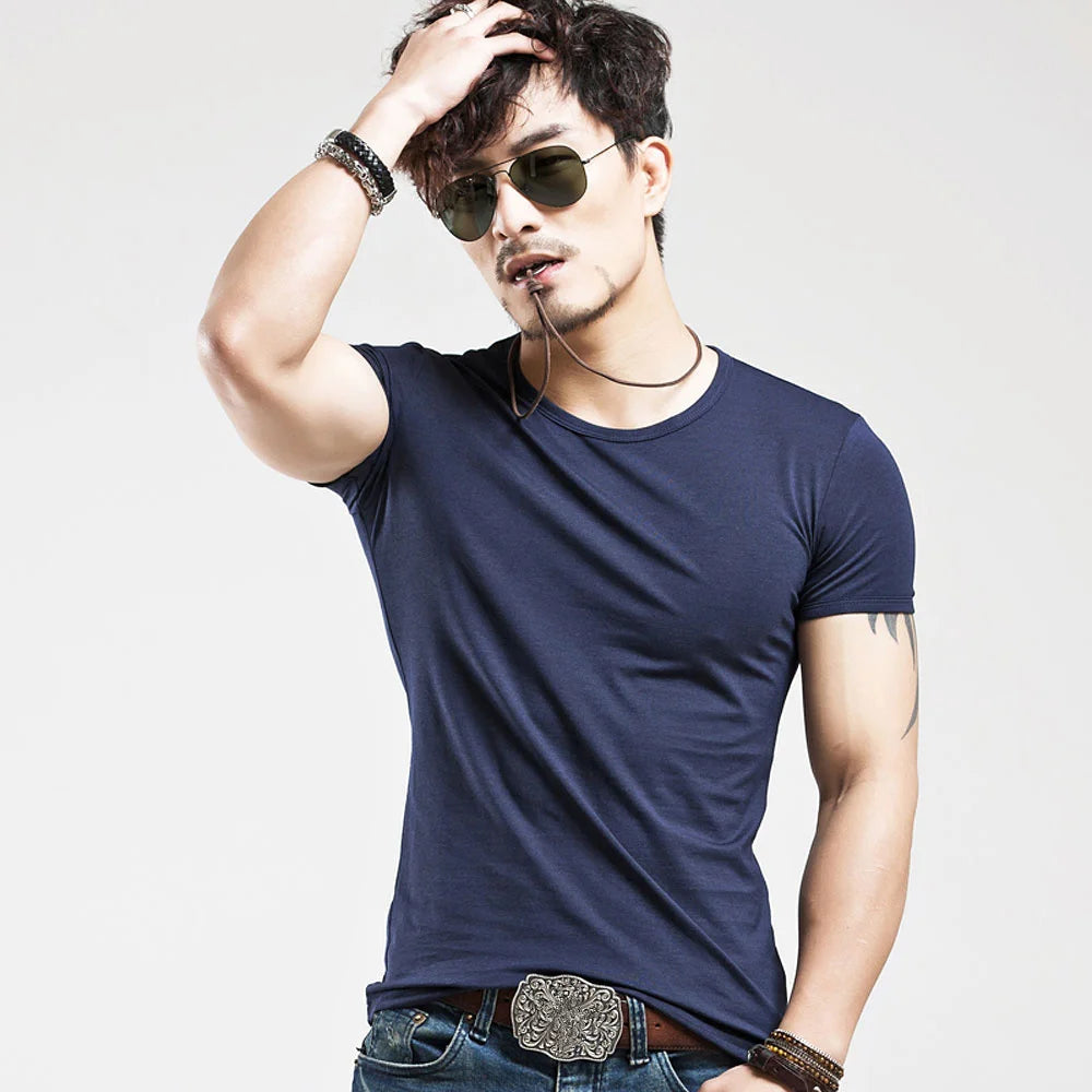Men's V-neck fitness T-shirt by Jelieora Venture, shown in a comfortable fit with a smooth fabric texture.