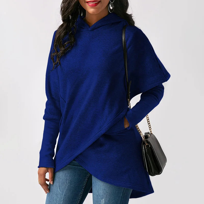 Women's asymmetric zip hoodie sweatshirt by Jelieora Venture featuring a stylish design and front zipper detail.