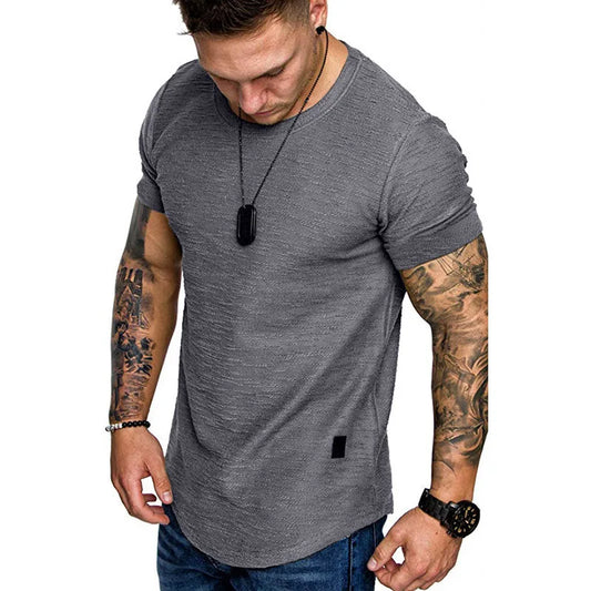 Men's longline hip hop T-shirt with curved hem by Jelieora Venture, featuring a stylish and modern streetwear design.