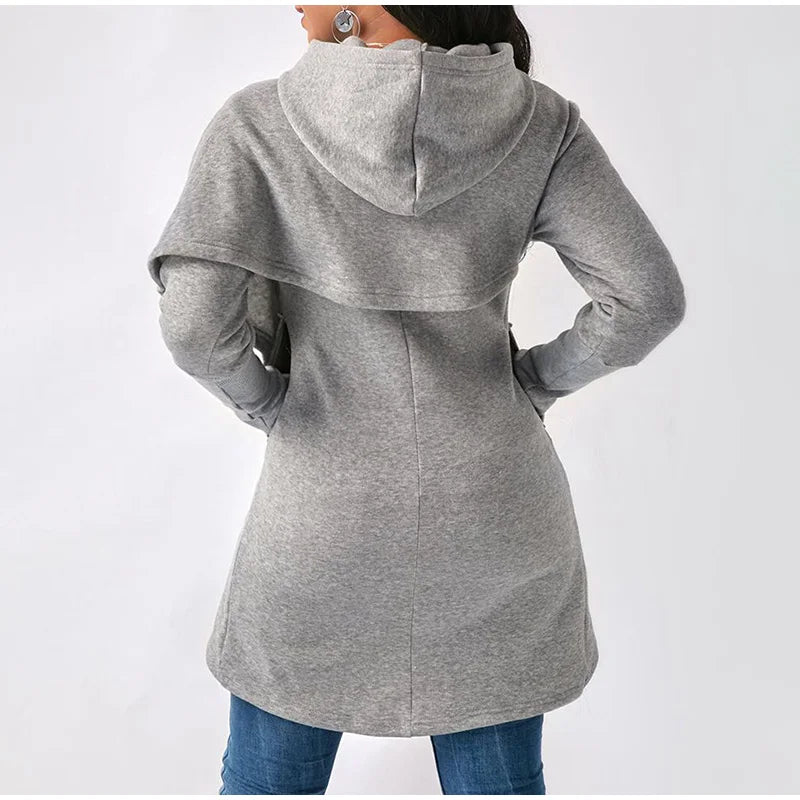 Women's asymmetric zip hoodie sweatshirt by Jelieora Venture featuring a modern design with a front zipper and comfortable fit.
