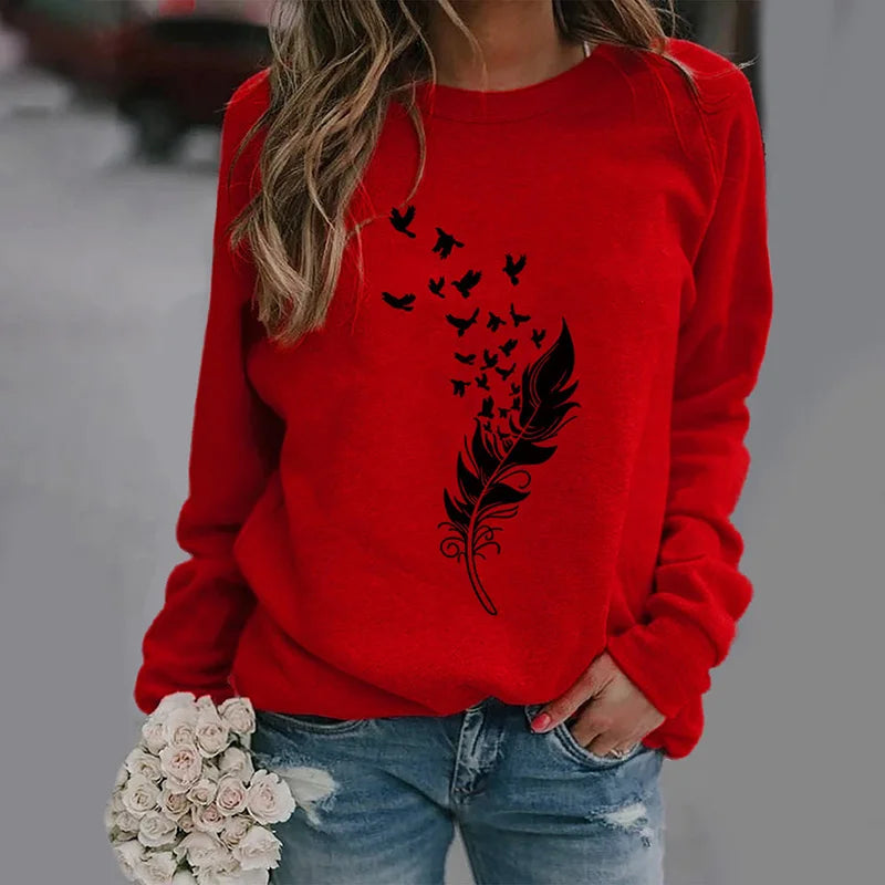 Women's printed long sleeve sweatshirt by Jelieora Venture featuring a stylish, colorful design on soft fabric.