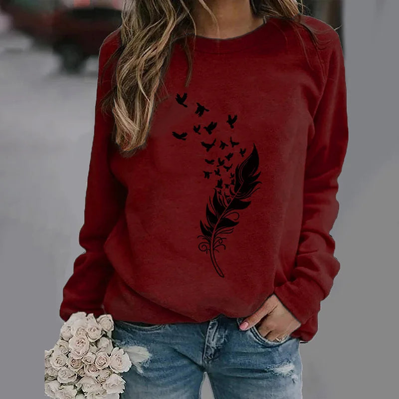 Women's printed long sleeve sweatshirt by Jelieora Venture, featuring colorful abstract design and comfortable fit.