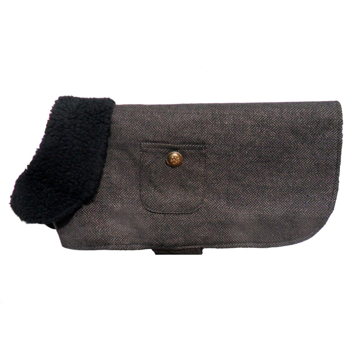 Pet Avenue brown herringbone dog coat with stylish design, perfect for keeping your furry friend warm in cold weather.