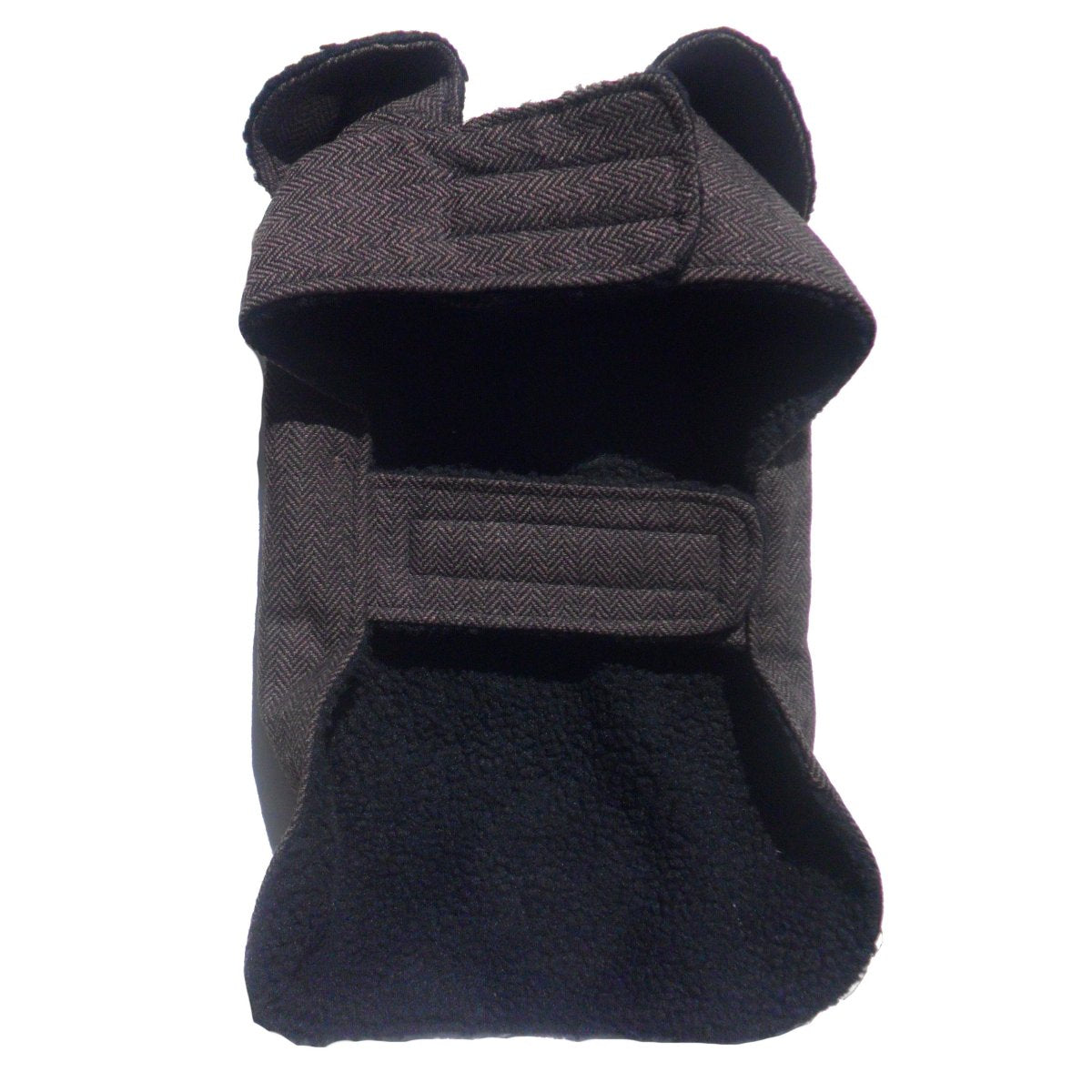 Pet Avenue brown herringbone dog coat showing the back view, stylish and warm dog clothes for furry friends.