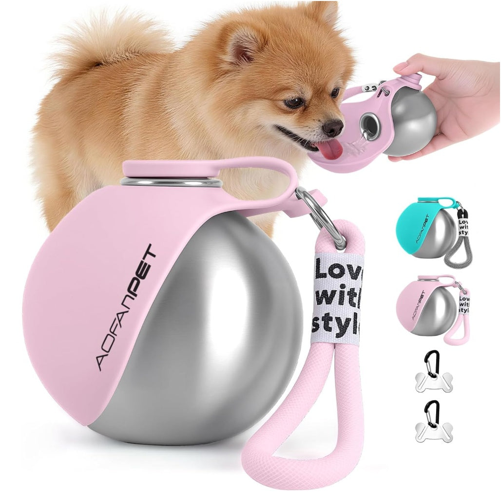 Black Pontus portable dog water bottle with a built-in bowl, ideal for on-the-go hydration for pets.