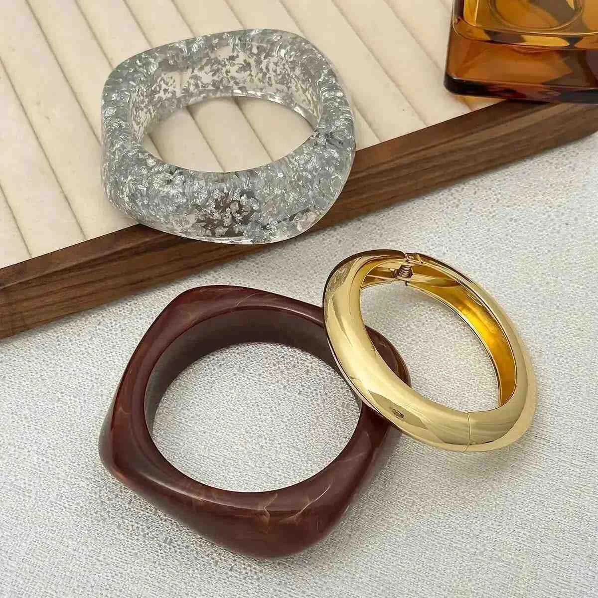 Boho Resin Geometric Bracelet | Funky Punk Irregular Wide Bangle for Women
