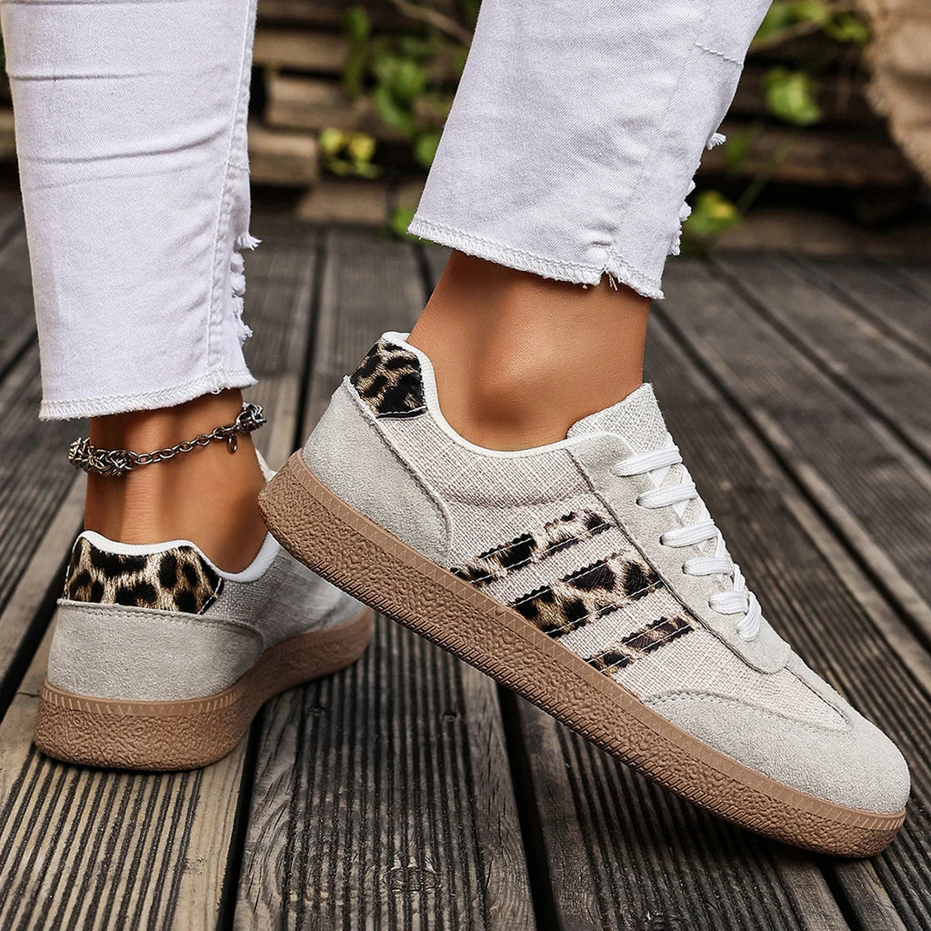 Women's Leopard Print Casual Sports Shoes | Lace-Up Anti-Slip Trainers