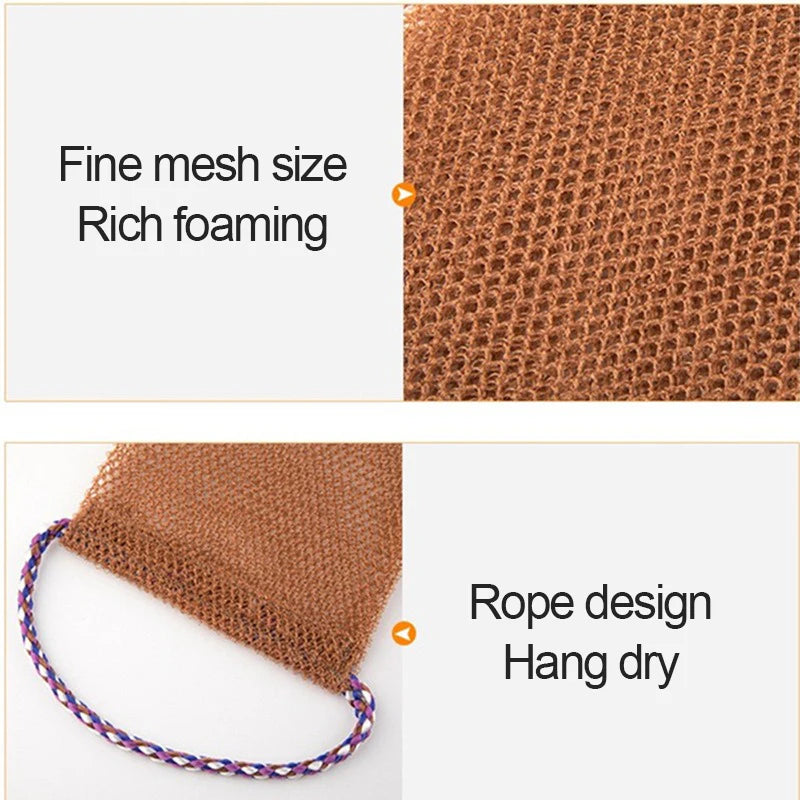 African net bath sponge for shower, Jelieora Venture exfoliating back and body scrubber, foam towel for cleansing and exfoliation.