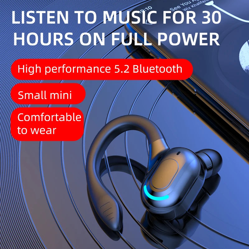 Bluetooth 5.2 Single Ear Wireless Earphone with Mic – Waterproof Mini Ear Hook (1 Earbud)