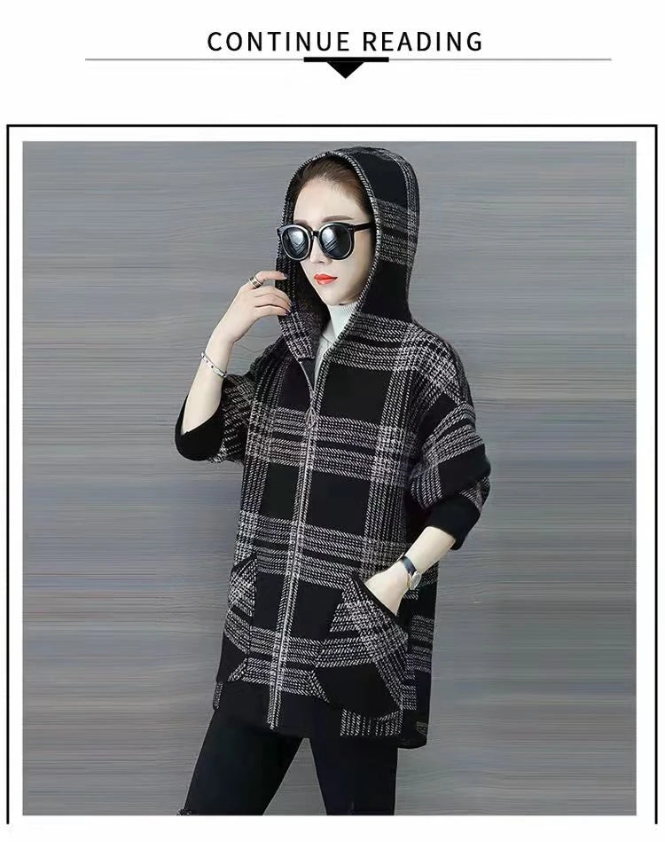 Plus size women's plaid fleece-lined coat by Jelieora Venture, showing a warm, cozy winter outerwear with a plaid pattern and fleece interior.