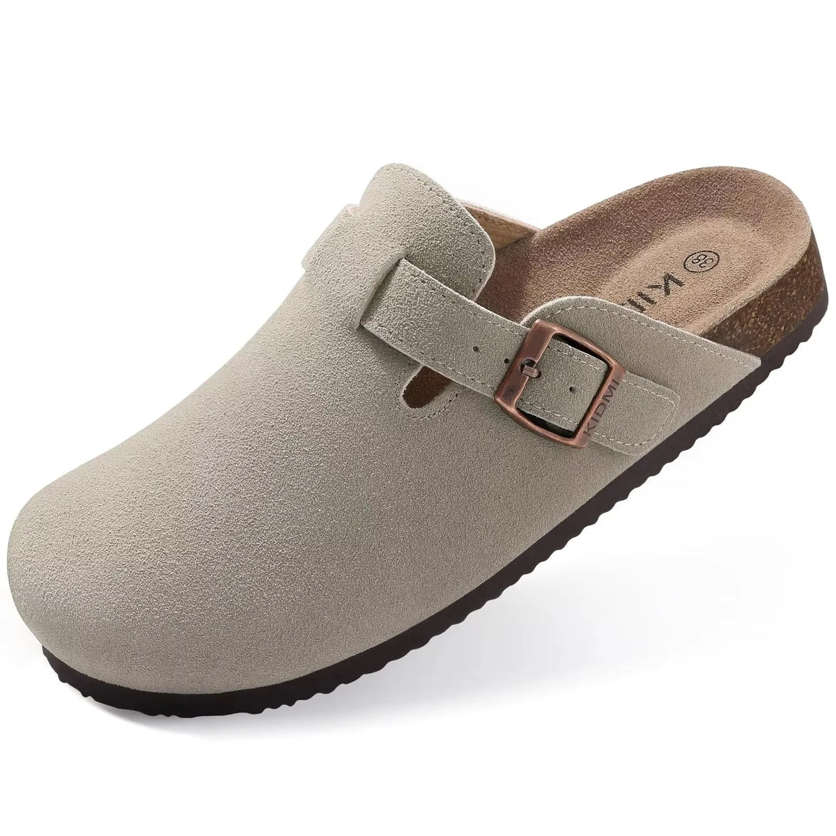Women's suede cork footbed mule clogs by Jelieora Venture, featuring a stylish slip-on design and comfortable outsole.