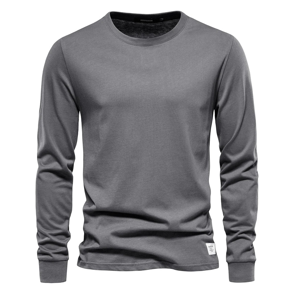 Men's cotton long sleeve T-shirt by Jelieora Venture, light-colored with a crew neck and relaxed fit.