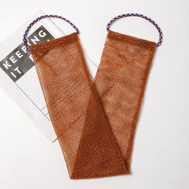 African net bath sponge shower puff for exfoliating, with back Gant design, by Jelieora Venture, used as a shower foam towel.