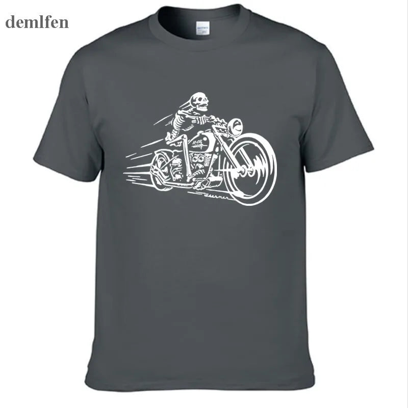 Men's 3D motorcycle biker print T-shirt by Jelieora Venture, featuring a bold biker graphic on black fabric.