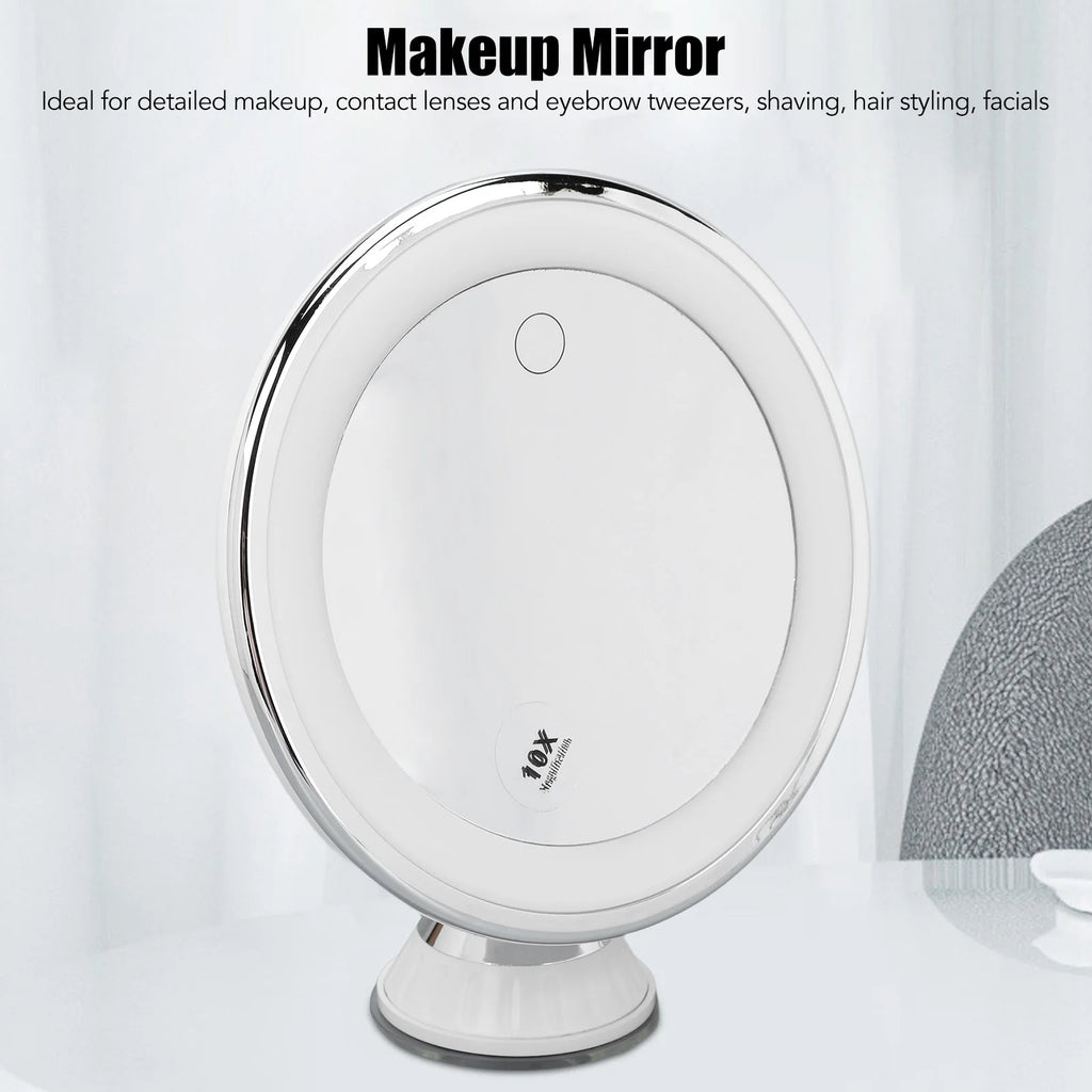 10x Magnifying Makeup Mirror with LED Lights & Suction Cup