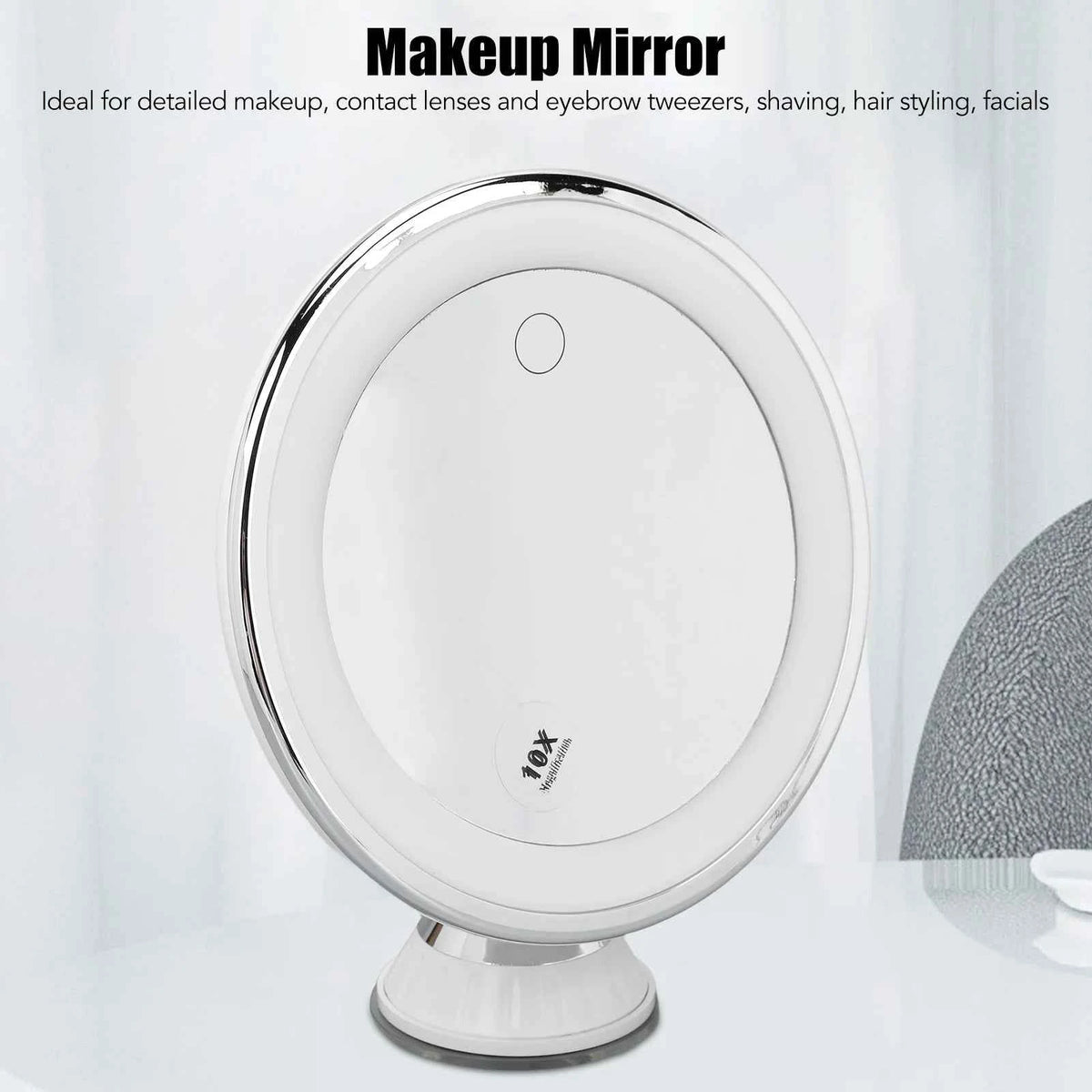 10x Magnifying Makeup Mirror with LED Lights & Suction Cup