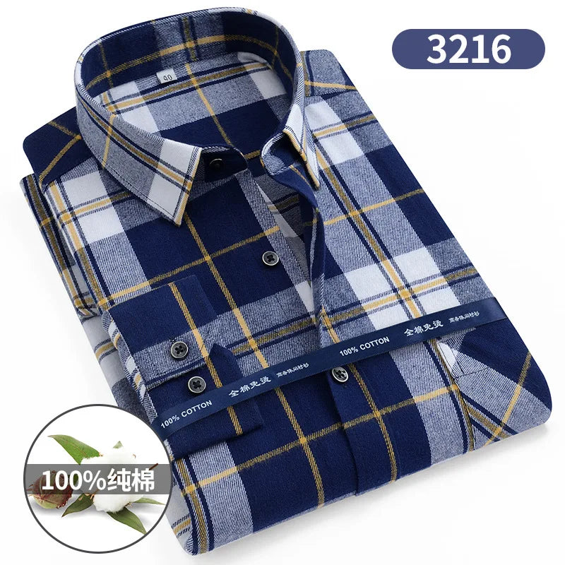 Men's cotton flannel plaid shirt by Jelieora Venture, extended sizes up to 11XL, showing front view with classic plaid pattern