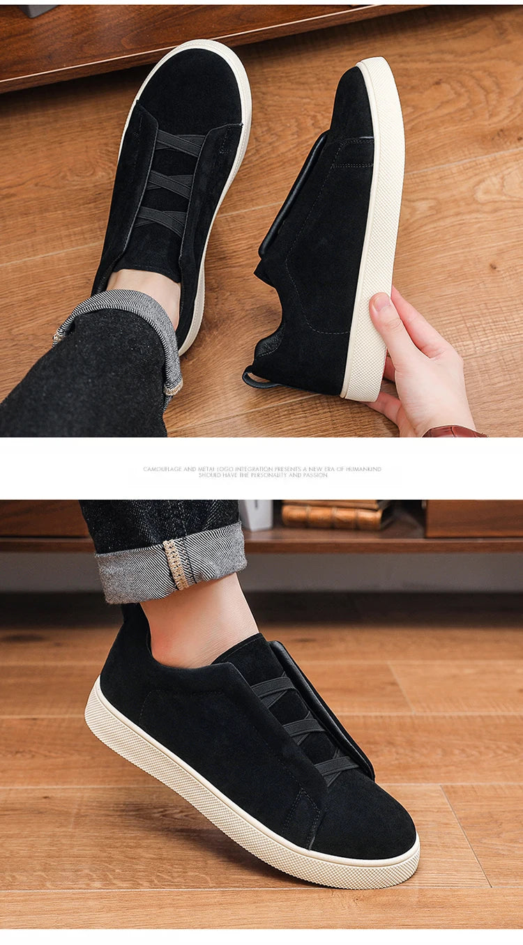 Men's casual suede leather shoes with thick soles by Jelieora Venture, featuring a stylish and comfortable footwear design.