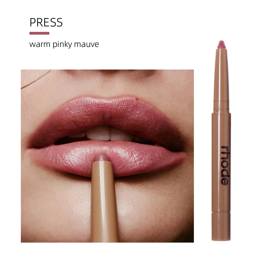 Jelieora Venture peptide lip liner pencil with long-lasting tint, shown in a close-up of the sleek makeup product for lips.