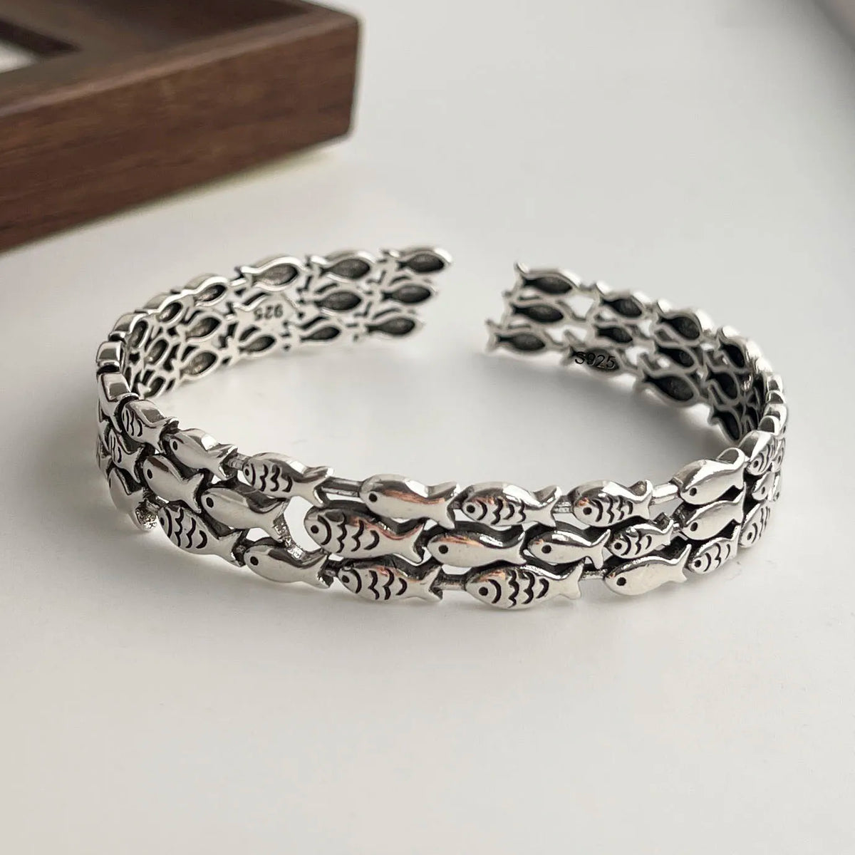 Sterling silver retro bracelet with vintage flower pattern, handmade jewelry for women and men by Jelieora Venture.