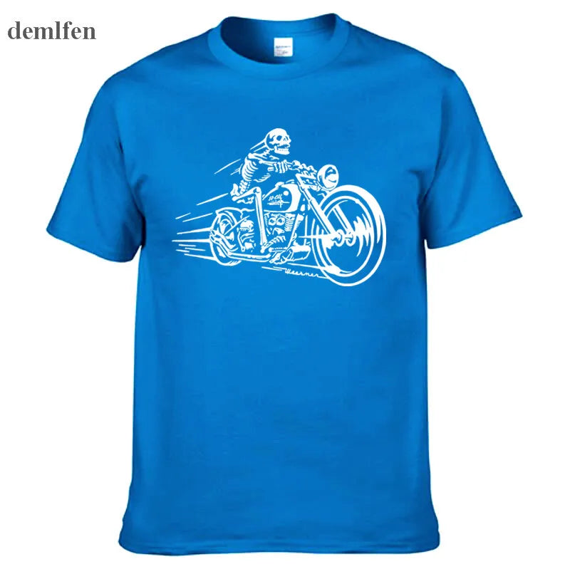 Men's 3D motorcycle biker print T-shirt by Jelieora Venture featuring a bold, graphic biker design on black fabric.