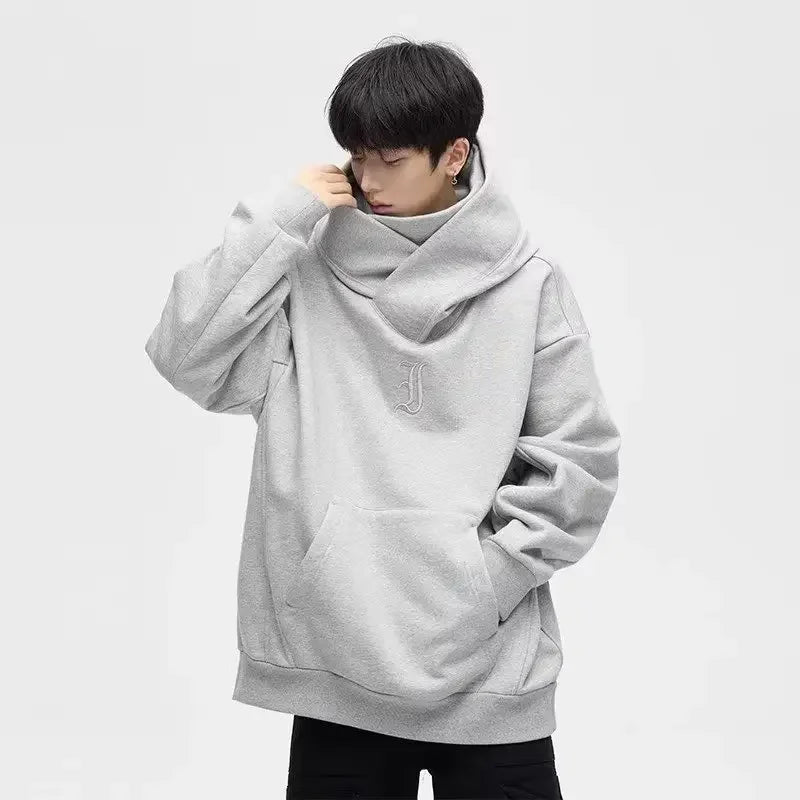 Men's black turtleneck hoodie by Jelieora Venture featuring a cozy fit and ribbed cuffs, shown on a mannequin.