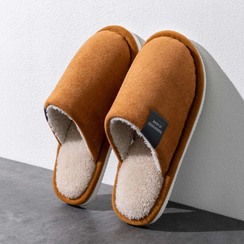 Men's warm house slippers by Jelieora Venture featuring soft fabric and cozy design for indoor comfort and warmth.