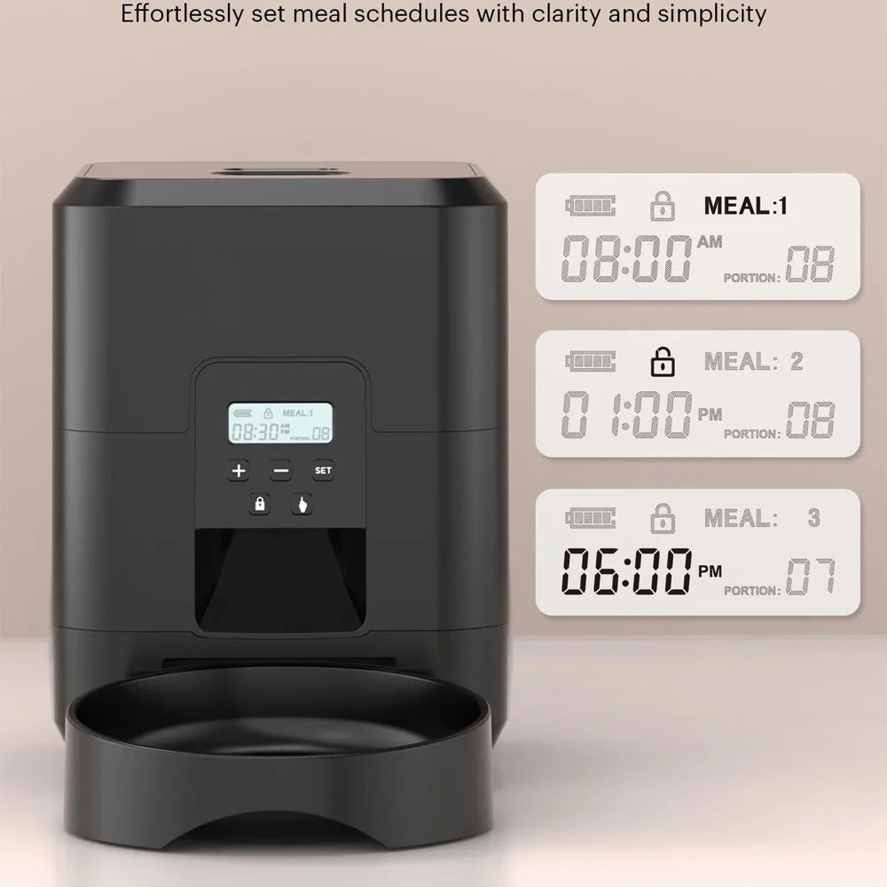 Automatic Jelieora Venture smart pet feeder for cats and dogs with timed, quantitative food dispensing and a sturdy bowl.