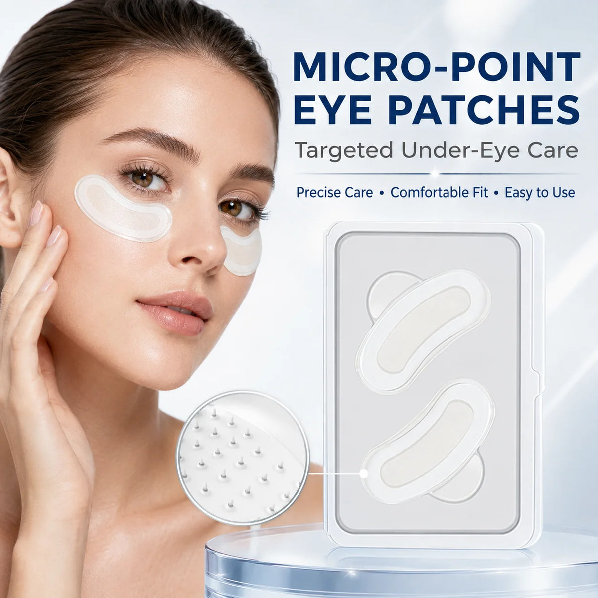 Jelieora Venture microneedle under eye patches on a user's skin, designed for targeted under-eye skincare and easy beauty treatment.