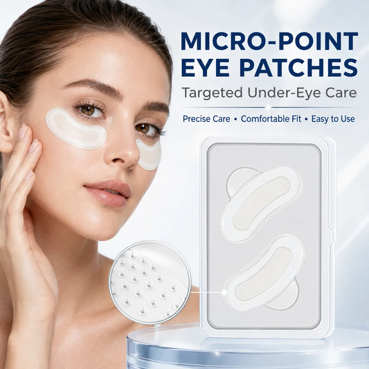 Jelieora Venture microneedle under eye patches on a user's skin, designed for targeted under-eye skincare and easy beauty treatment.