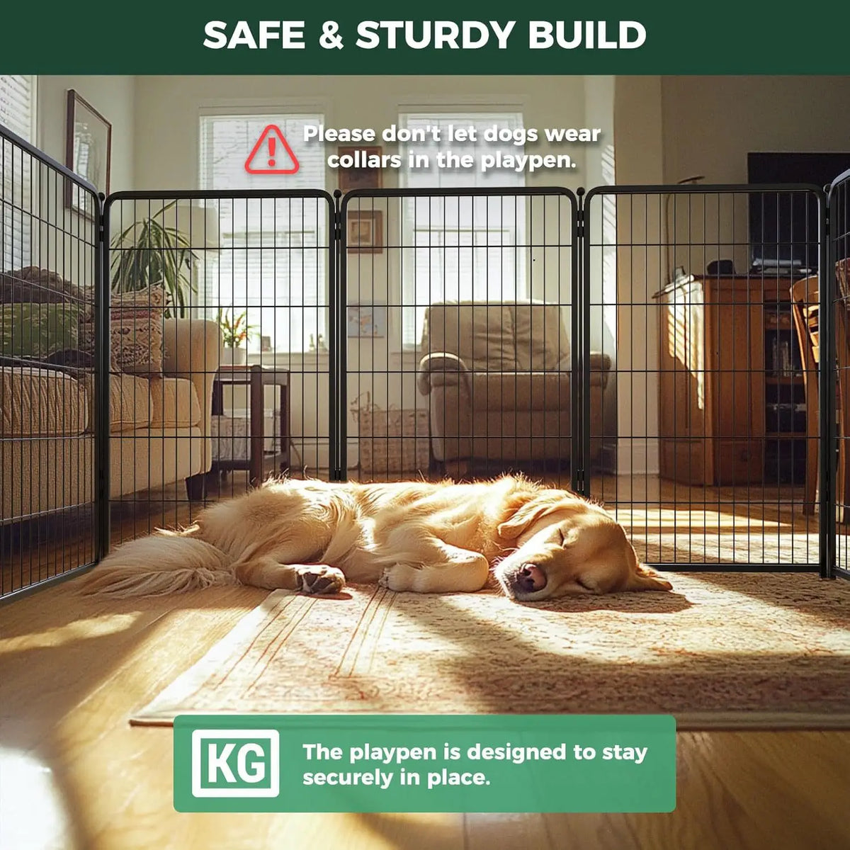 Jelieora Venture heavy duty dog playpen with ground stakes, indoor and outdoor pet safety fence for puppies and dogs.