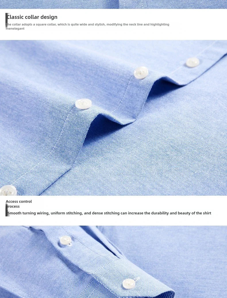 Men's slim fit Oxford shirt by Jelieora Venture, light blue fabric with a classic collar and button-front design.