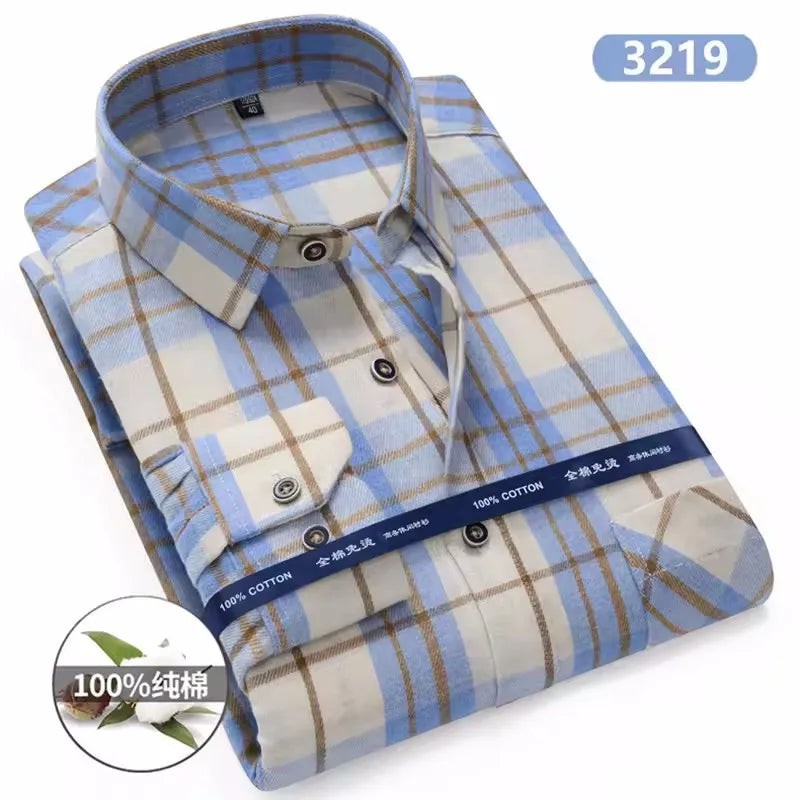 Men's cotton flannel plaid shirt by Jelieora Venture in extended sizes up to 11XL, featuring classic checkered pattern and long sleeves.
