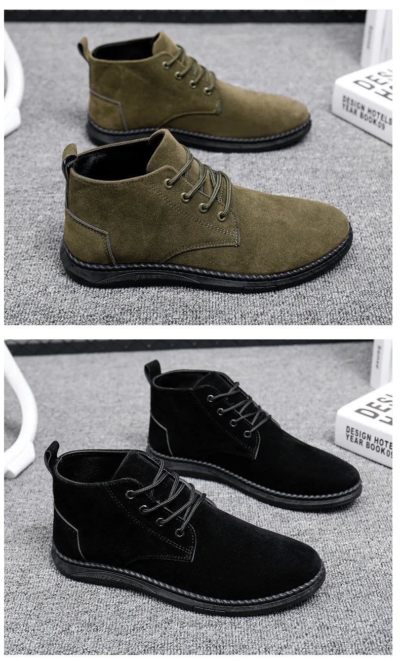 Men's High Top Faux Suede Lace-Up Casual Boots
