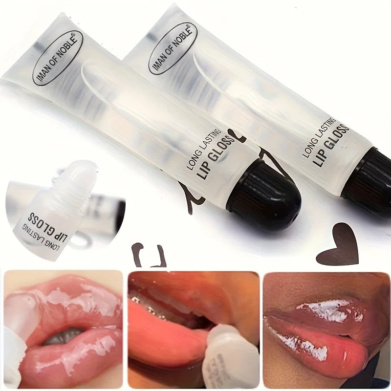Jelieora Venture glossy lip gloss with shiny finish, applied on lips, showcasing smooth, hydrated lip makeup.