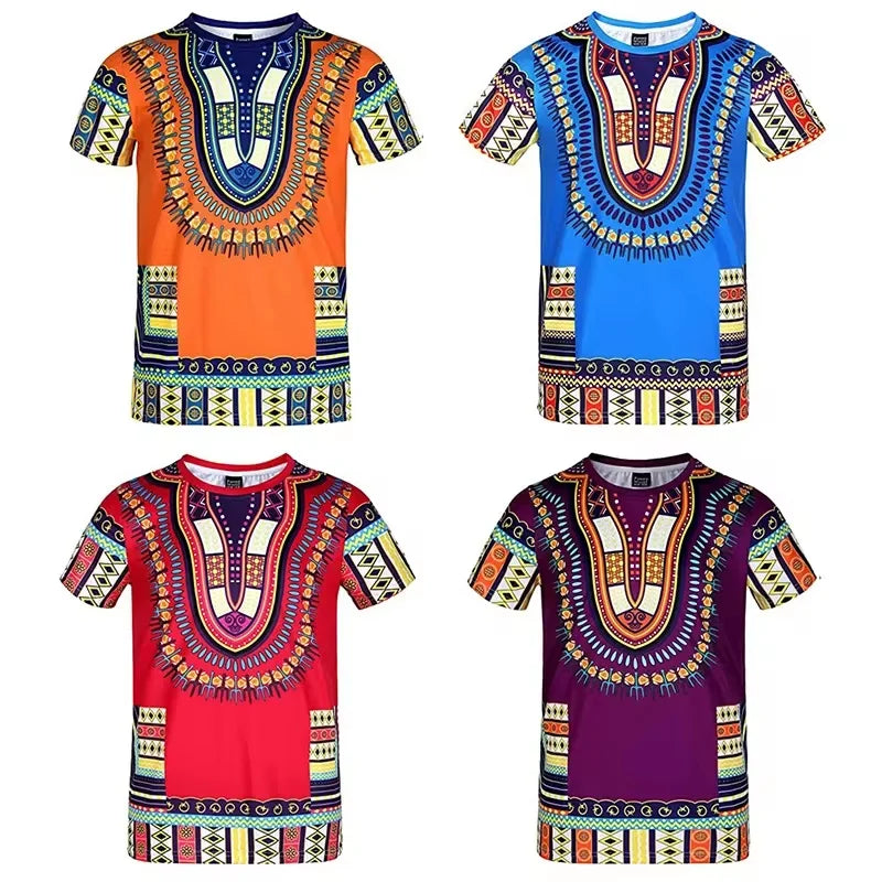 Men's African print T-shirt by Jelieora Venture featuring vibrant traditional patterns on a casual fit shirt.