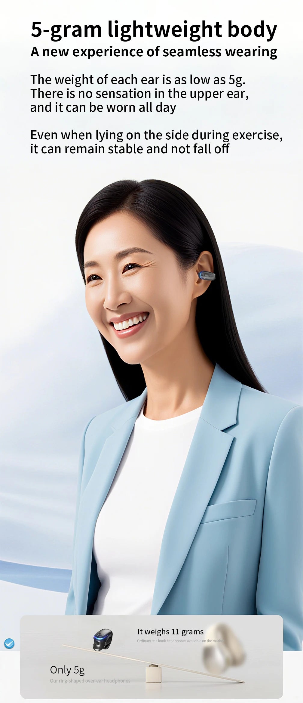 Wireless Bluetooth 5.3 Bone Conduction Clip Earphone | Single Ear Sport Headset