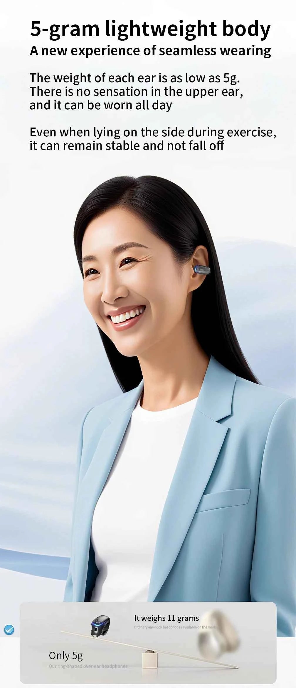 Wireless Bluetooth 5.3 Bone Conduction Clip Earphone | Single Ear Sport Headset