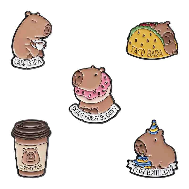 Cute Animals Enamel Pins Set: Adorable Cat & Capybara Badges for Every Outfit